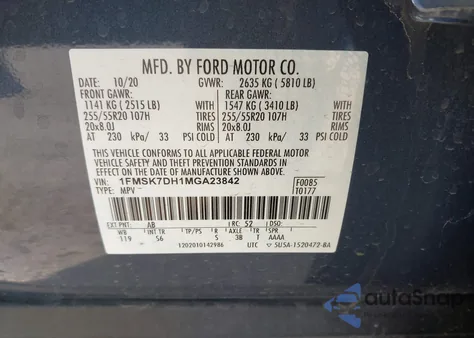 2021 Ford Explorer Xlt z USA, uszkodzony, nr VIN 1FMSK7DH1MGA23842